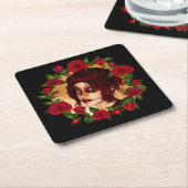 赤バラ砂糖人形 スクエアペーパーコースター (アングル)