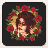 赤バラ砂糖人形 スクエアペーパーコースター (正面)
