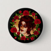 赤バラ砂糖人形 缶バッジ (正面)