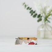 赤バラ美しいファッション衣装デザイナー付き女性 スキニー名刺 (スタンド正面)