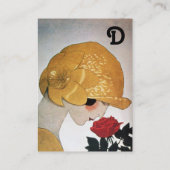 赤バラ美しいファッション衣装デザイナー付き女性 名刺 (裏面)