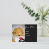 赤バラ美しいファッション衣装デザイナー付き女性 名刺 (スタンド正面)