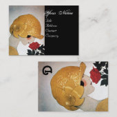 赤バラ美しいファッション衣装デザイナー付き女性 名刺 (正面/裏面)