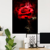 赤バラ花水色 – bb ポスター (ホームオフィス)