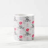 赤バラ花茎パターンデザイン コーヒーマグカップ (中央)