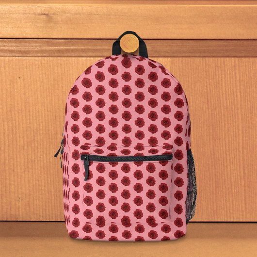赤バラ花Backpackのシームレスパターン プリントバックパック