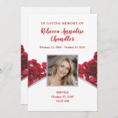 赤バラ葬儀記念カード 招待状 (正面/裏面)