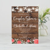 赤バラ赤ちゃんのブレスカップルがシャワーを浴びる素朴 招待状 (スタンド正面)