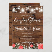 赤バラ赤ちゃんのブレスカップルがシャワーを浴びる素朴 招待状 (正面/裏面)