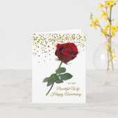 赤バラ金色の紙吹雪結婚記念日 カード (黄色い花)