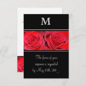 赤バラ黒銀モノグラム結婚反応 出欠カード (正面/裏面)