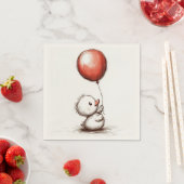 赤バルーン付き可愛らしいフワフワのアヒル紙 スタンダードカクテルナプキン (インサイチュ)