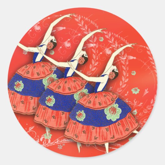 赤バレリーナラベルのバレエのプリンテンプス ラウンドシール (正面)