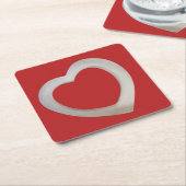 赤バレンタインデミナリスト白3Dハート スクエアペーパーコースター (アングル)