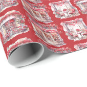 赤バレンタインデーカフェロマンチック ラッピングペーパー (ロールコーナー)