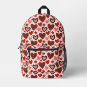 赤バレンタインハートとクラウンのパターン プリントバックパック (正面)
