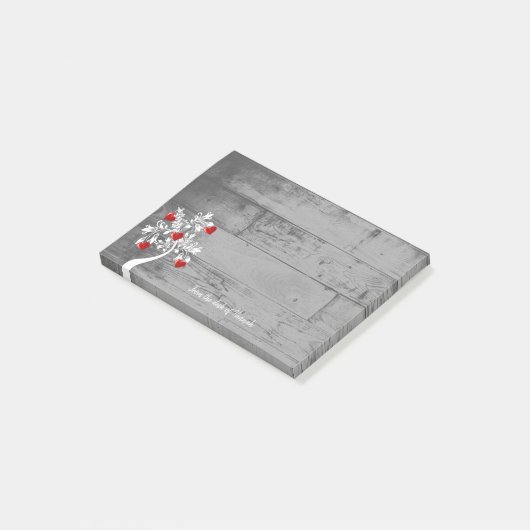 赤バレンタインハートのツリーパーソナライズされたノート ポストイット (アングル)