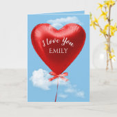 赤バレンタインハートバルーン カード (黄色い花)