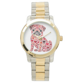 赤バレンタインハートパグドッグの色合い 腕時計