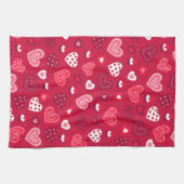 赤バレンタインハートパターン キッチンタオル (横)