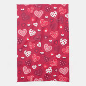 赤バレンタインハートパターン キッチンタオル (縦)