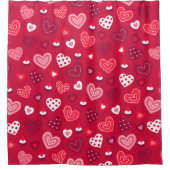 赤バレンタインハートパターン シャワーカーテン (正面)