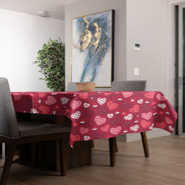 赤バレンタインハートパターン テーブルクロス