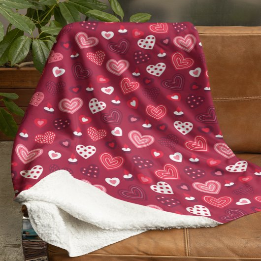 赤バレンタインハートパターン フリースブランケット