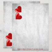 赤バレンタインハートパーソナライズされた紙シート (正面/裏面)