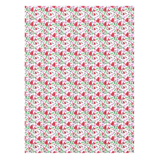 赤バレンタインハートピンクの花テーブルクロス テーブルクロス (正面)