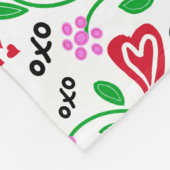 赤バレンタインハートピンクの花 フリースブランケット (角)