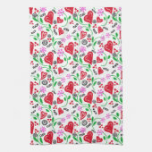 赤バレンタインハートピンクフラワーズキッチンタオル キッチンタオル (縦)