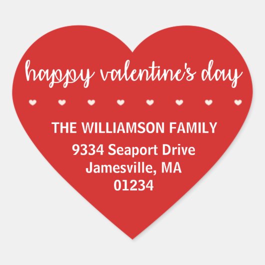 赤バレンタインハート型差出人住所ラベル ハートシール (正面)