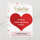 赤バレンタイン金ゴールドミニセッション写真 招待状 (正面/裏面)