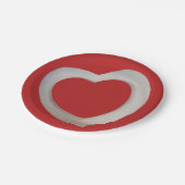 赤バレンタイン(中央に白い3Dハート) ペーパープレート (アングル)