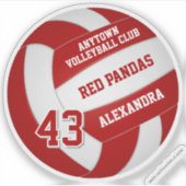 赤バレーボールのチームカラー子供の名前ジャージー番号 シール (正面)