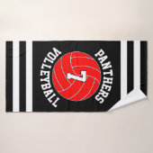 赤バレーボールのチーム名とプレイヤー番号のカスタム バスタオル (バスタオル)