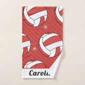 赤バレーボールのボール&スノーフレーク冬の子供の名前 バスタオルセット (ハンドタオル)