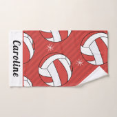 赤バレーボールのボール&スノーフレーク冬の子供の名前 バスタオルセット (ハンドタオル)