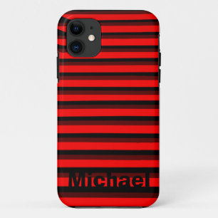 赤パタパーソナライズされたーンストライプの iPhone 11 ケース