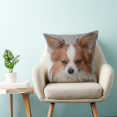 赤パピヨンドッグフォトペパーソナライズされたット名 クッション (椅子)