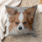 赤パピヨンドッグフォトペパーソナライズされたット名 クッション (ブランケット)