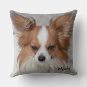 赤パピヨンドッグフォトペパーソナライズされたット名 クッション (裏面)