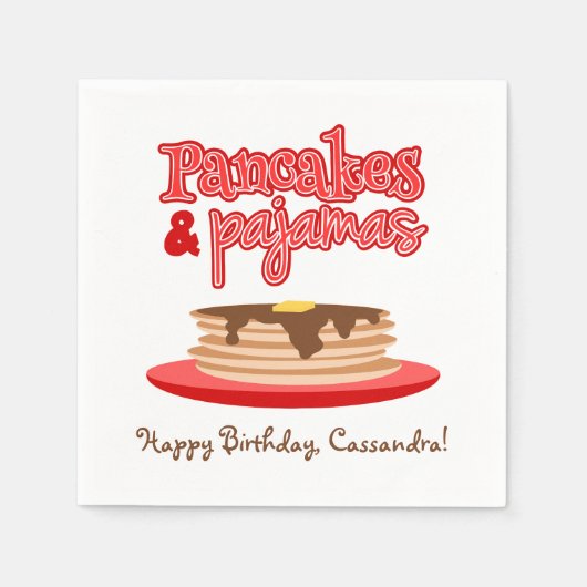 赤パンケーキとパジャマの誕生日パーティー スタンダードカクテルナプキン (正面)