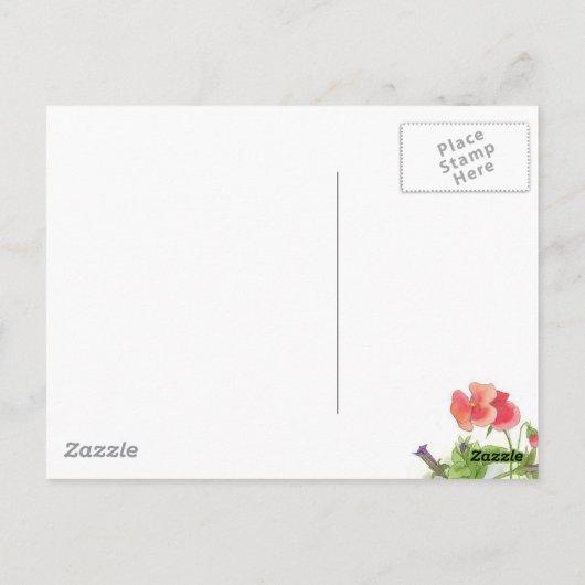 赤パンシーパープルペチュニアスウォーターカラーフラワー ポストカード (裏面)