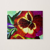 赤パンジー水彩花オリジナルアート ジグソーパズル (横)