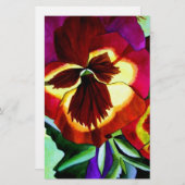 赤パンジー水彩花オリジナルアート 便箋 (正面/裏面)