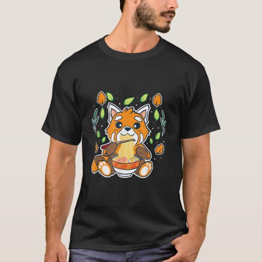 赤パンダがラヌードルを食べる Tシャツ (正面)