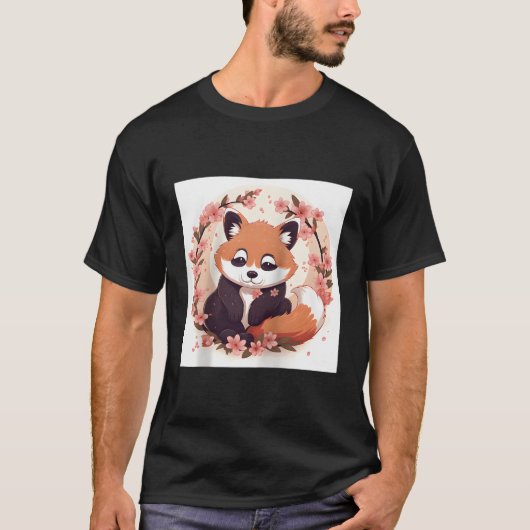 赤パンダとさくらんぼの花柄パーフェクトスリン Tシャツ (正面)