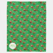 赤パンダと竹の葉パタン&モノグラム フリースブランケット (正面)